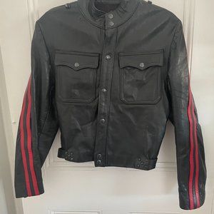 Vintage 1970/80s Racing MOTO Jacket/Black Leather Red Racing Stripes Small